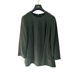 Theory Blouse Tunic Crewneck Top Blouse Olive Green Zipped Pockets Size 6